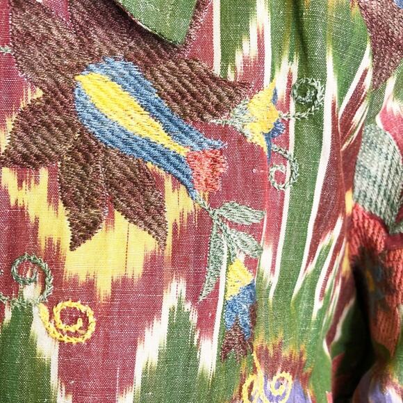 Coldwater Creek Embroidered Open Front Linen Jacket L Green Rust Blue - Picture 5 of 5